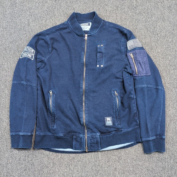Parish Nation Military Tactical Bomber Jacket M Navy Blue Cotton Utility Moto — photo 2